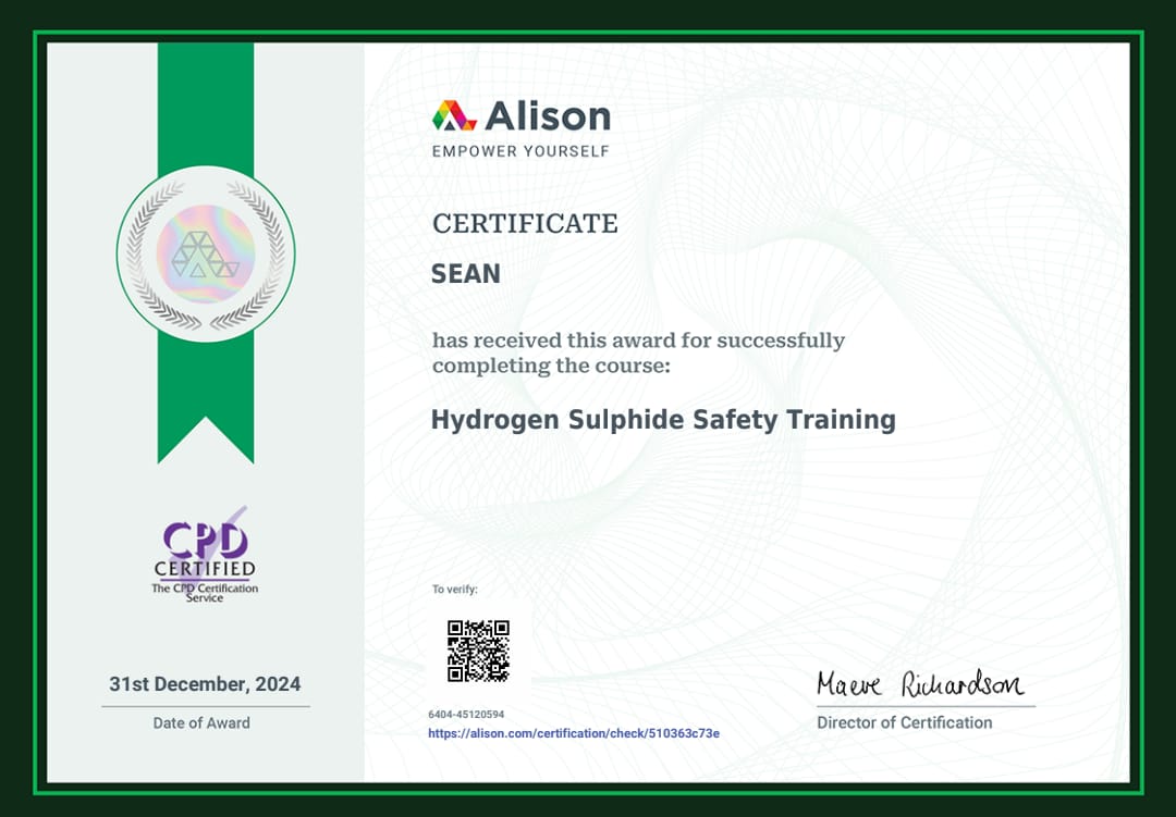 Certificate: H2S Awareness Certificate