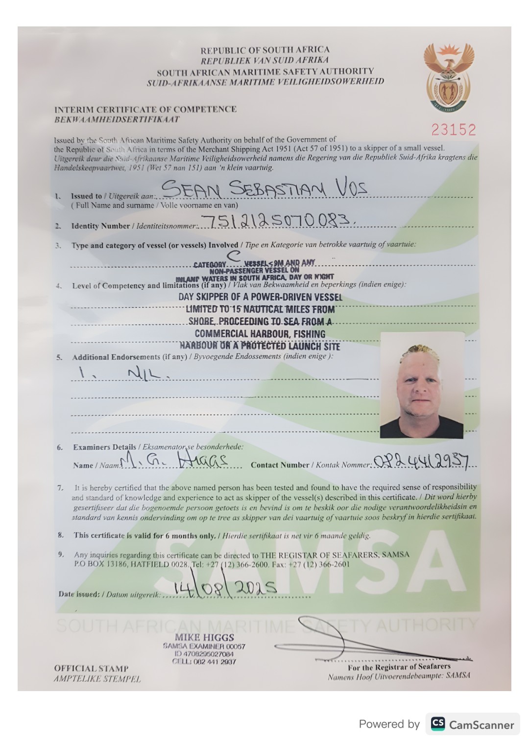 Certificate: Skippers Class C