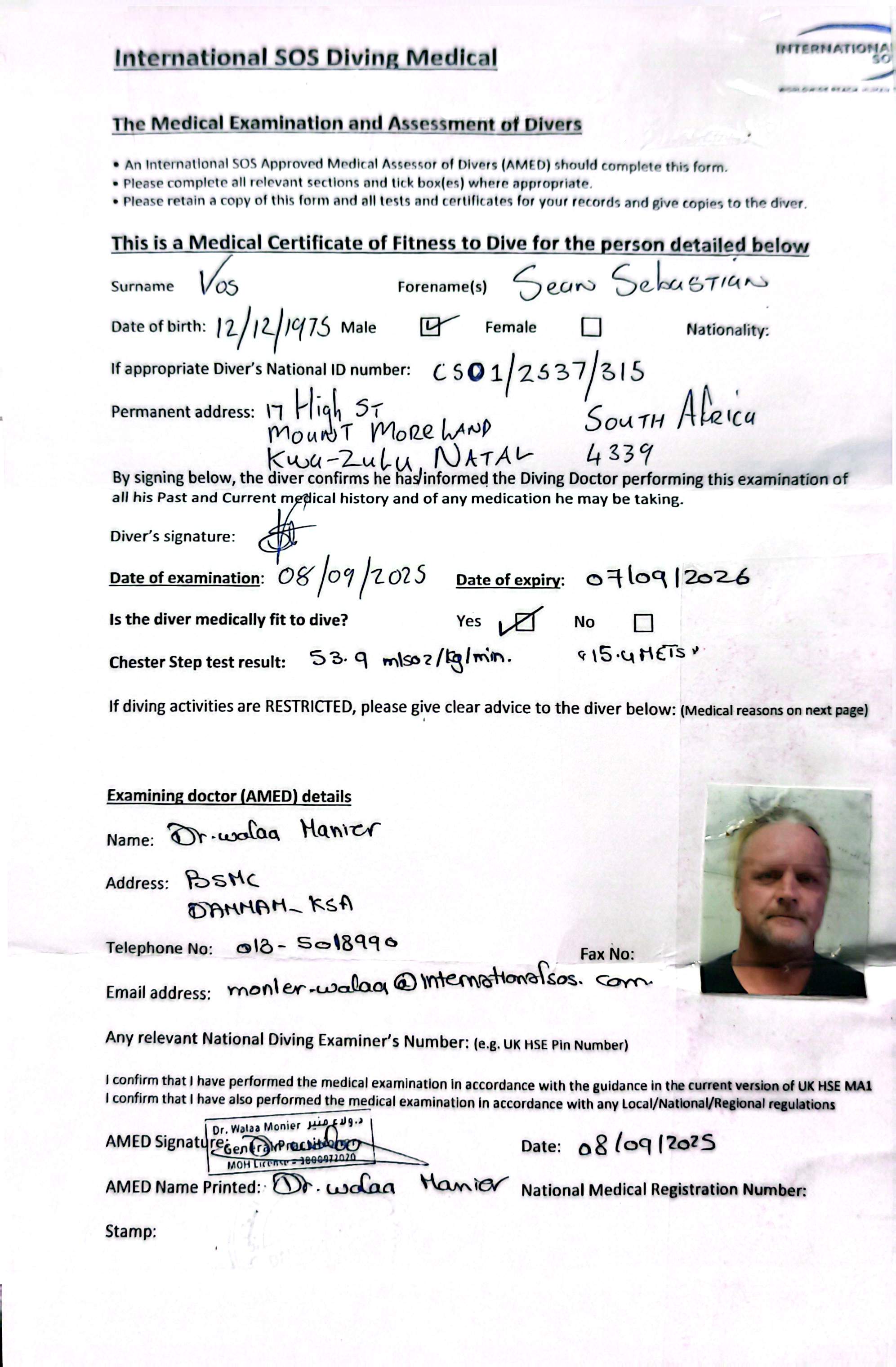 Certificate: Diving Medical Certificate