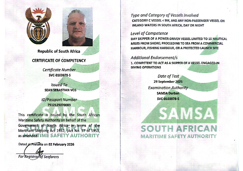 Certificate: SAMSA Certificate of Competency — Day Skipper